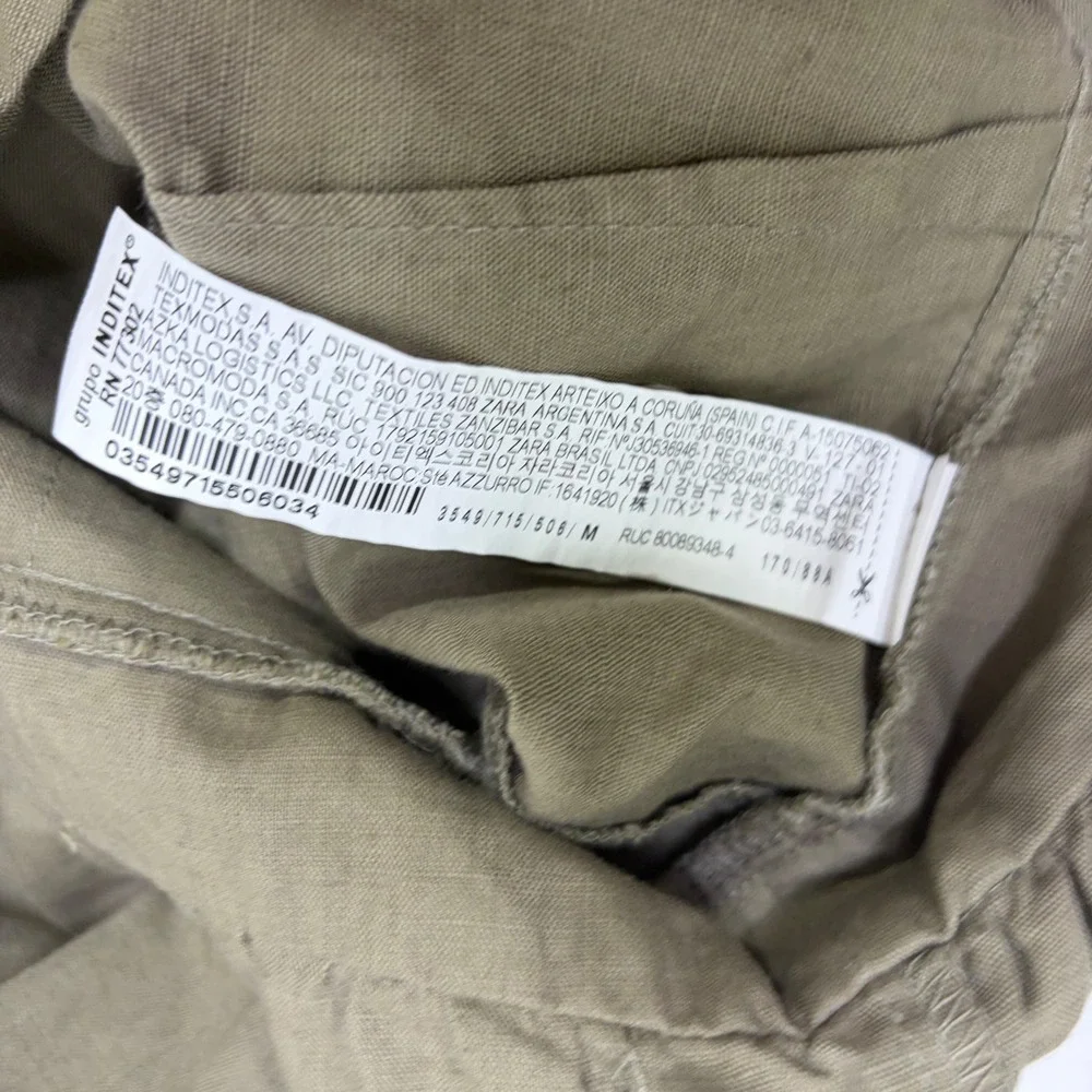 Zara Womens Olive Green Linen Blend Utility Button Front Jumpsuit Size M
